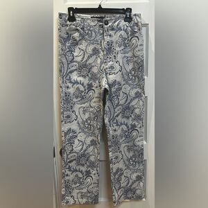 Zara straight cut paisley printed pants, cotton blend. Size Large. High waisted